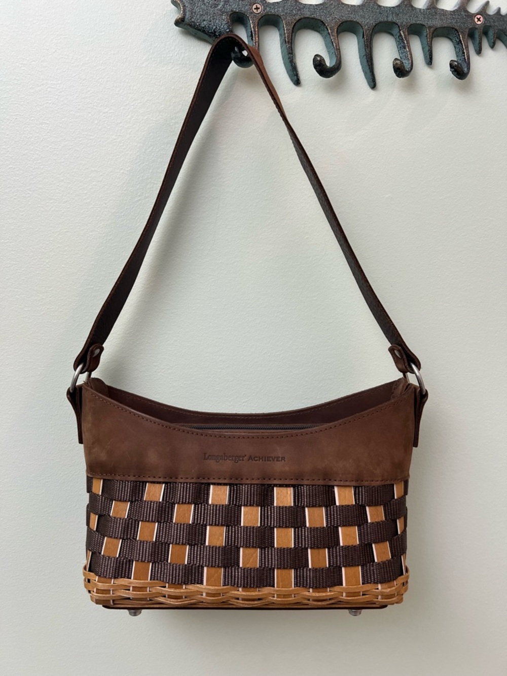 Longaberger Achiever Brown Woven Basket Shoulder Bag